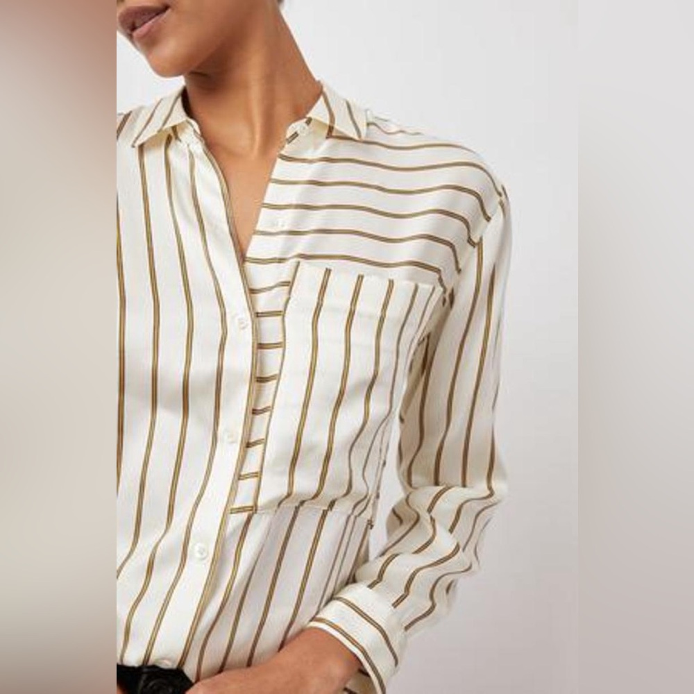 RAILS Spencer Silk Striped Button-down Shirt In Ivory Daffodil Sz S NWT - Picture 2 of 7